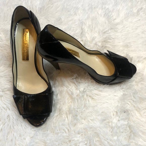RUPERT SANDERSON BLACK OPEN TOE PATENT LEATHER  PUMPS SHOES  7 - Picture 2 of 9